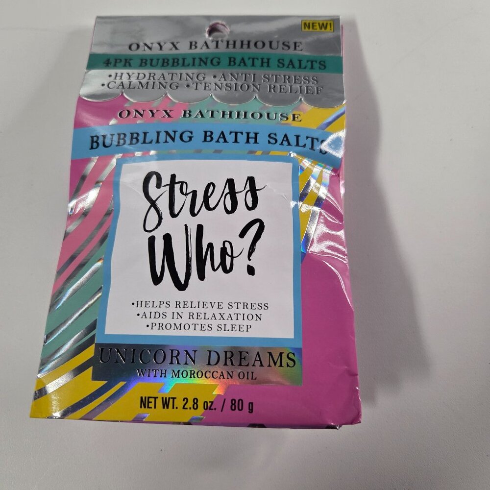 Onyx Bathhouse Stress Who Bubbling Bath Salts 4 Pack, New